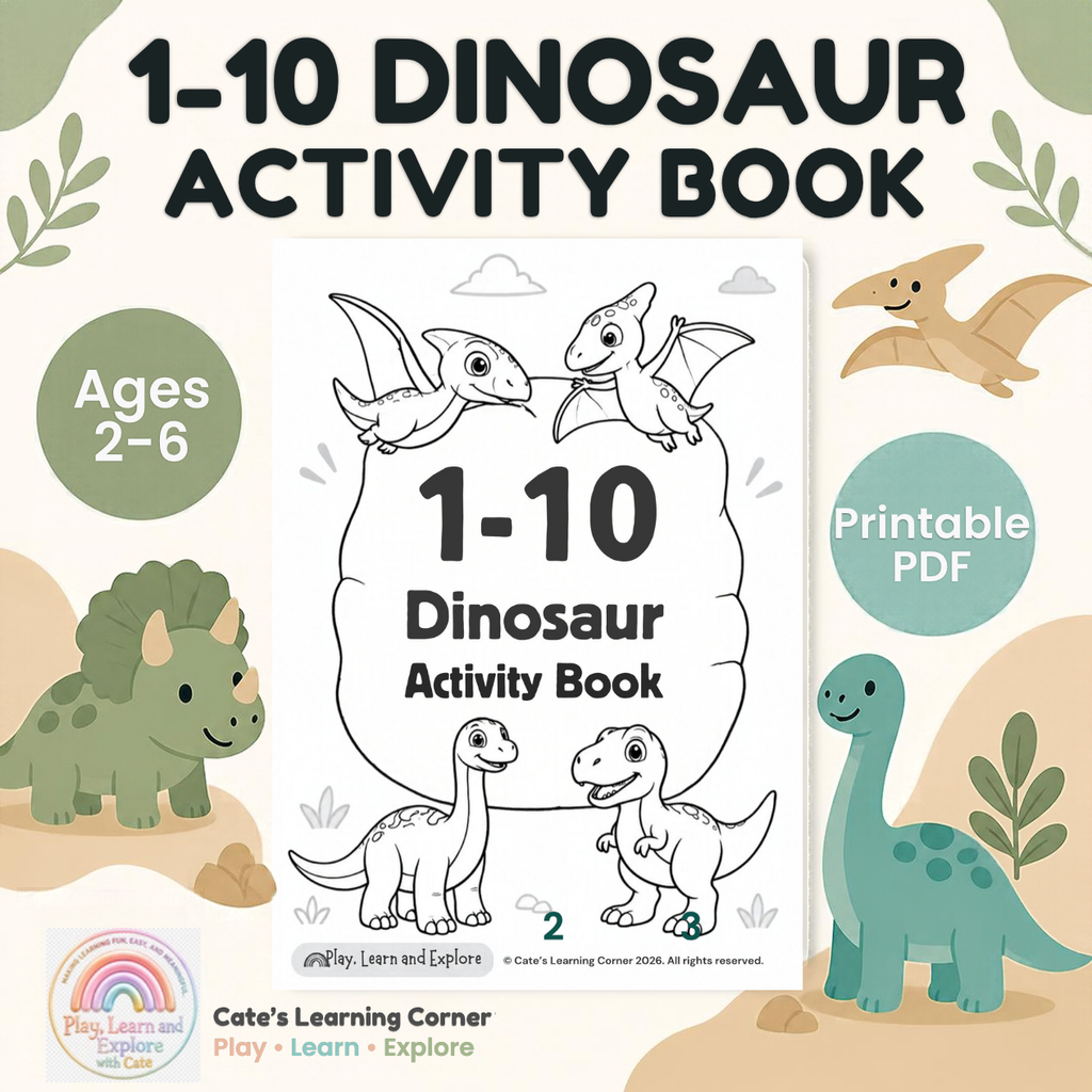Dinosaur Numbers 1–10 Activity Book (Ages 2+)