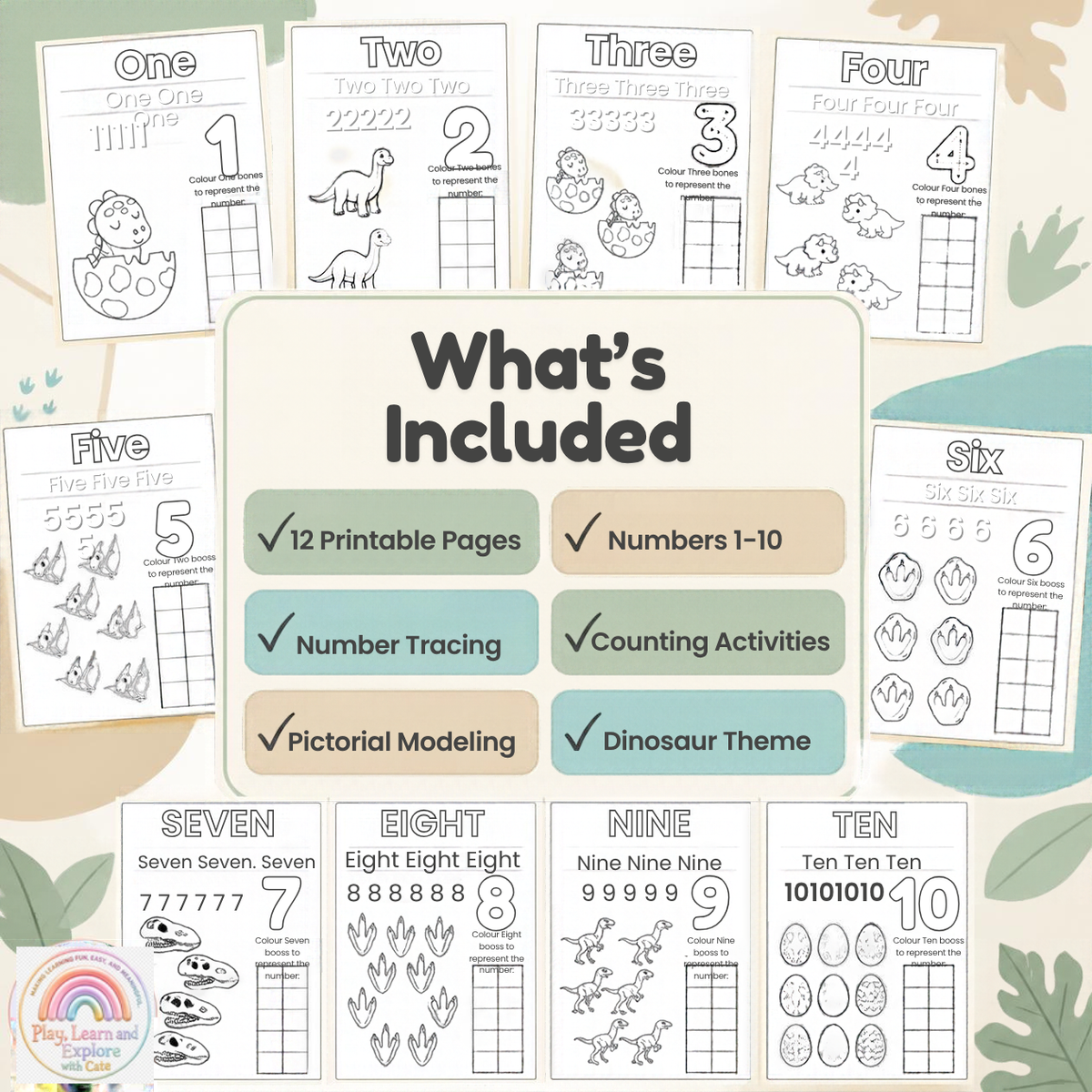 Dinosaur Numbers 1–10 Activity Book (Ages 2+)