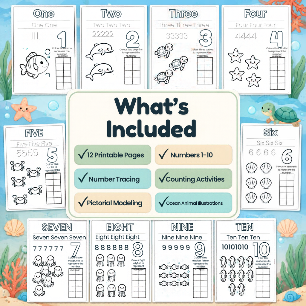 Ocean Animals Numbers 1–10 Workbook (Ages 2+)