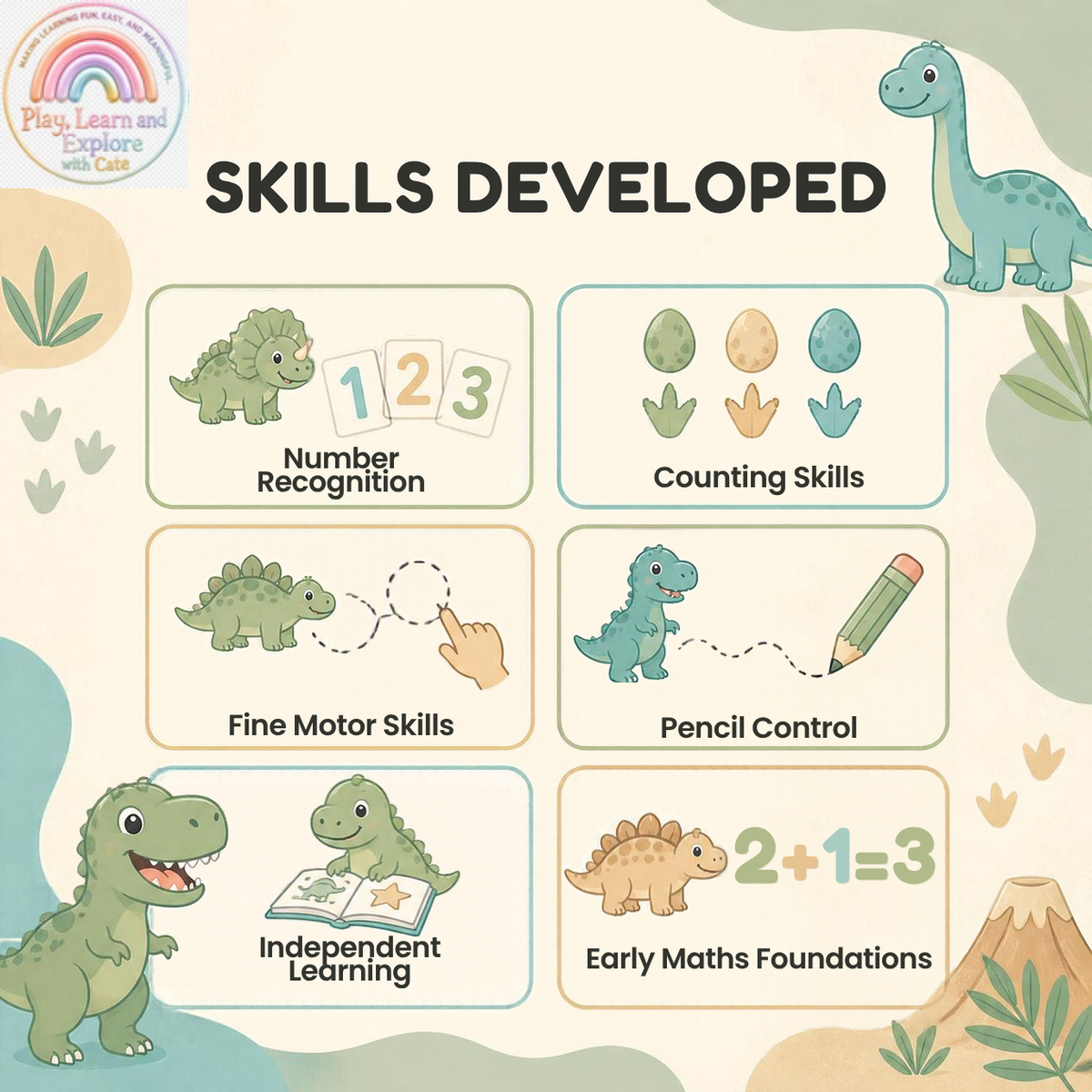 Dinosaur Numbers 1–10 Activity Book (Ages 2+)