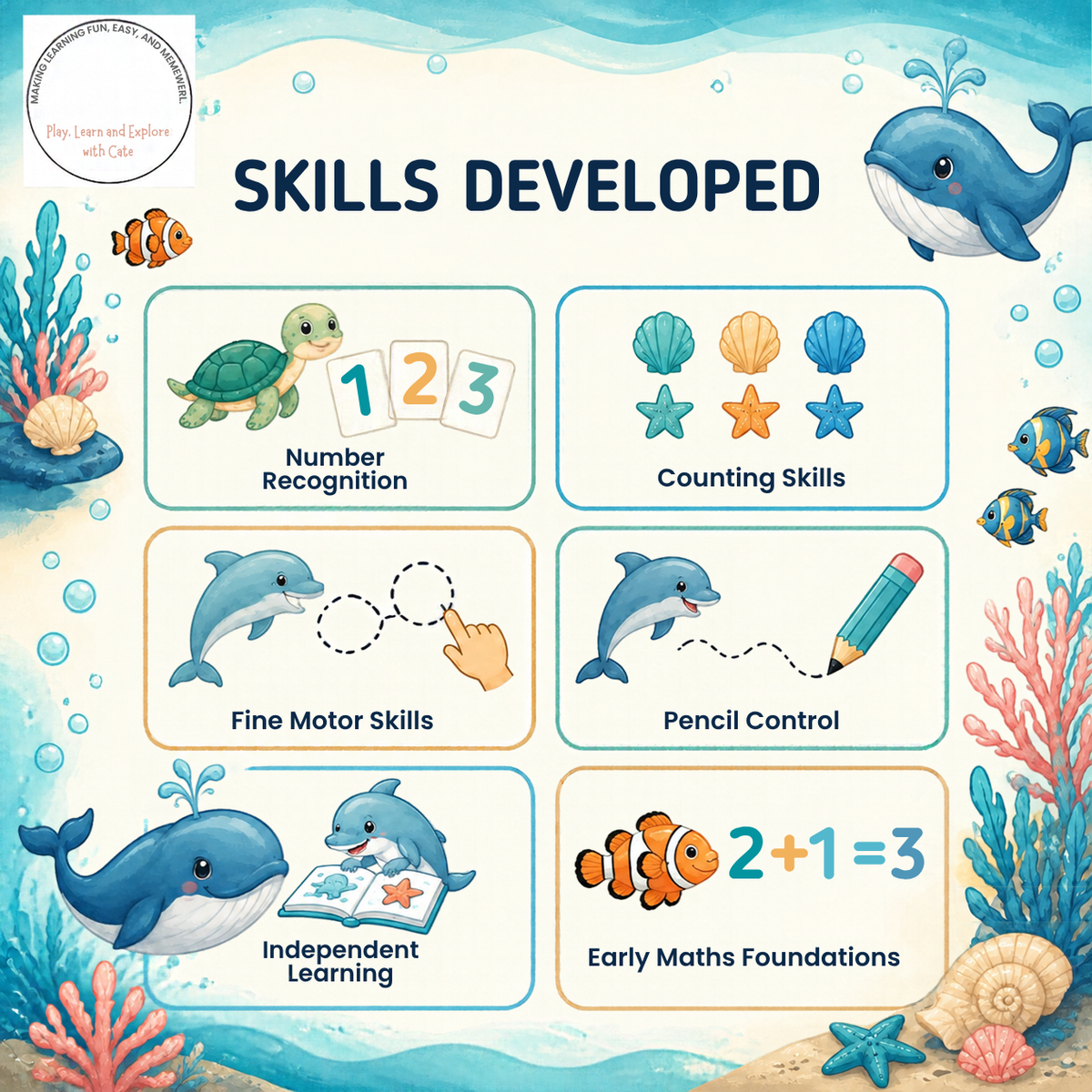 Ocean Animals Numbers 1–10 Workbook (Ages 2+)