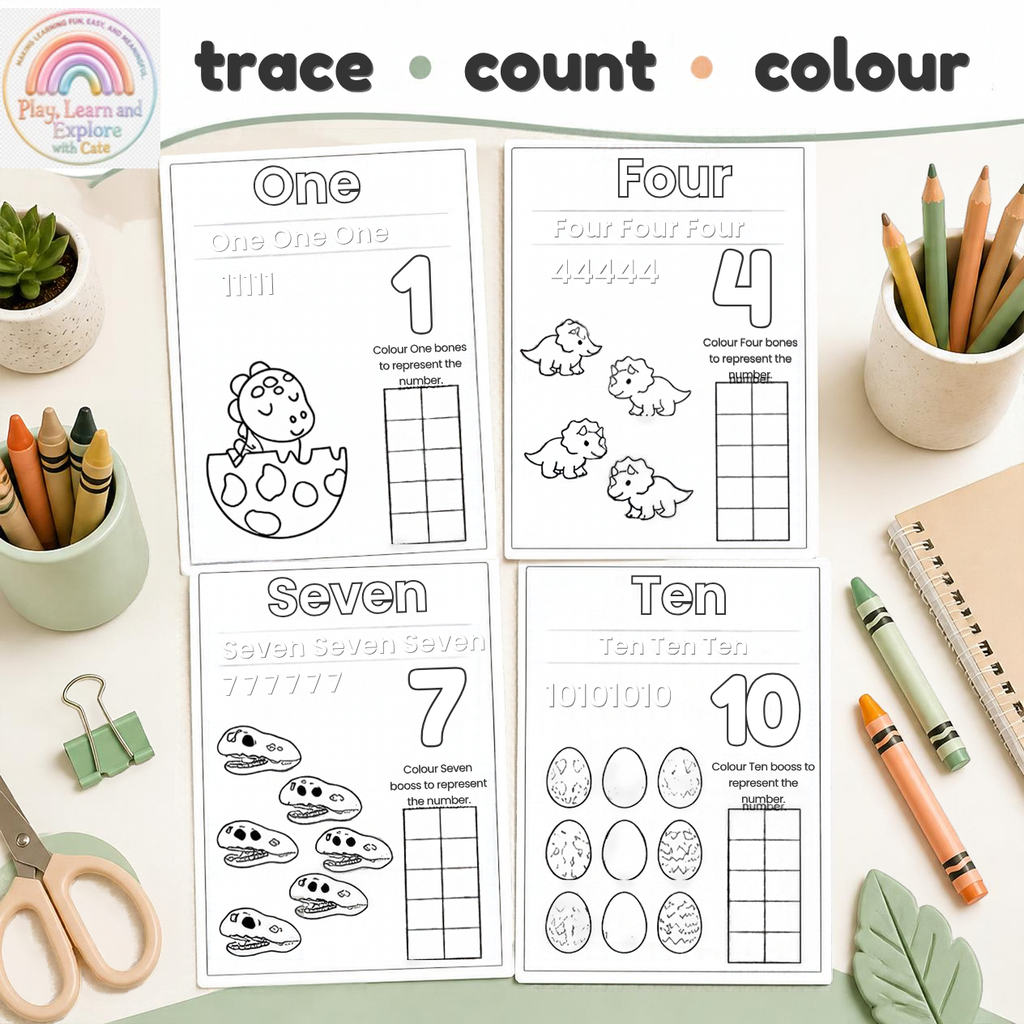 Dinosaur Numbers 1–10 Activity Book (Ages 2+)