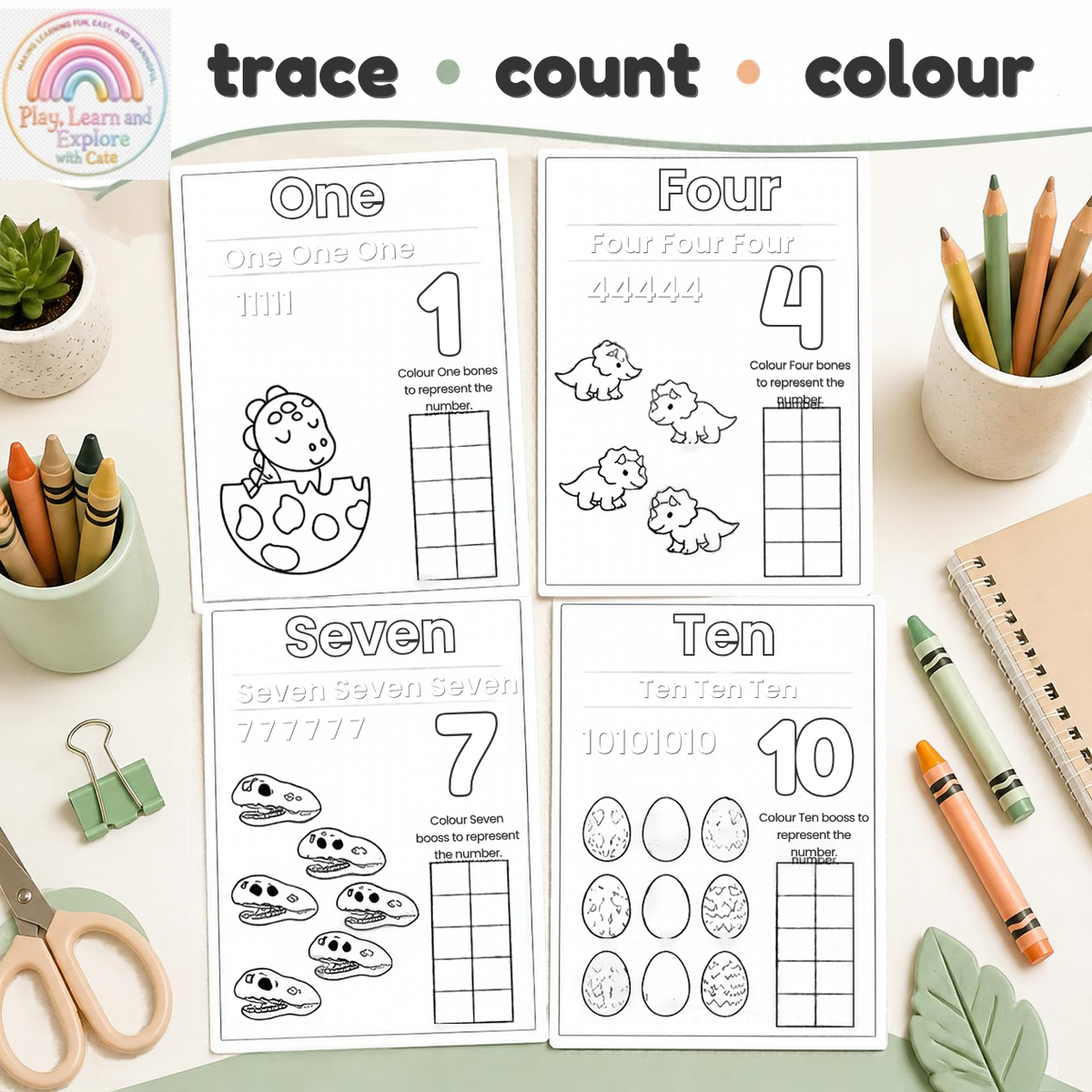 Dinosaur Numbers 1–10 Activity Book (Ages 2+)