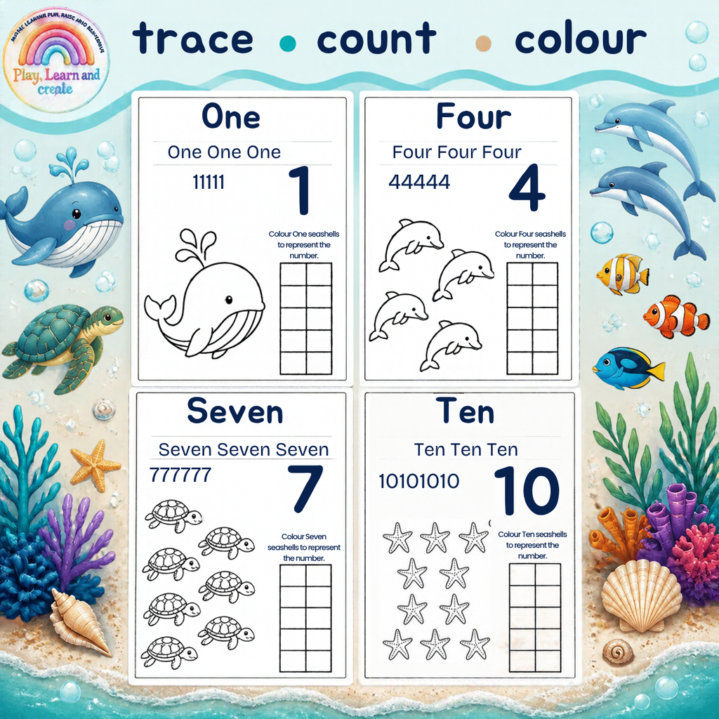 Ocean Animals Numbers 1–10 Workbook (Ages 2+)
